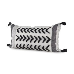 White And Gray Fringed Lumbar Pillow Cover N270-392334