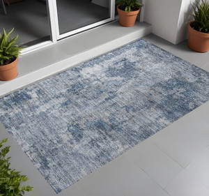 3' X 5' Blue Abstract Washable Non Skid Indoor Outdoor Area Rug N270-564236