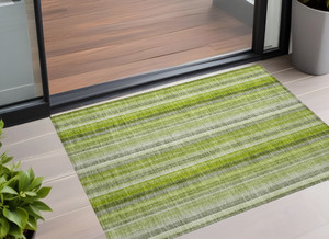 2' X 3' Green Striped Washable Non Skid Indoor Outdoor Area Rug N270-562047