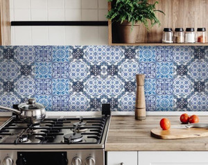 4" X 4" Mediterranean Blues Mosaic Peel and Stick Tiles N270-400030