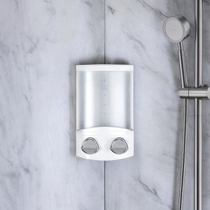 White Heavy Duty Plastic Two Chamber Wall Mount Soap Dispenser N270-571509