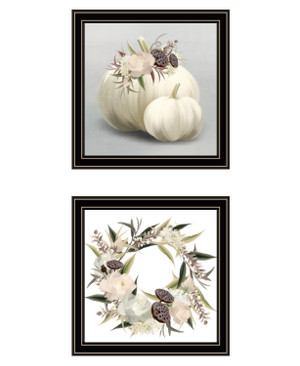 Set Of Two BOHO Pumpkins and Flowers 1 Black Framed Print Wall Art N270-408202