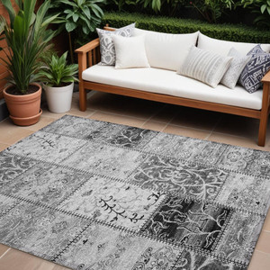 8' X 10' Gray Patchwork Washable Non Skid Indoor Outdoor Area Rug N270-563553