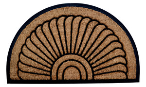 24" X 36" Beige and Black Rubber and Coir Outdoor Semi Circle Door Mat N270-572173