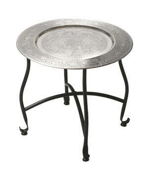 14" Black And Silver Aluminum Round End Table N270-488905