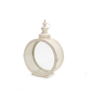 18" Ivory Metal Ornate Floor Lantern Candle Holder N270-517586