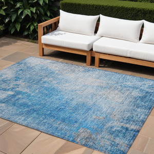 9' X 12' Blue and Gray Abstract Washable Non Skid Indoor Outdoor Area Rug N270-563284