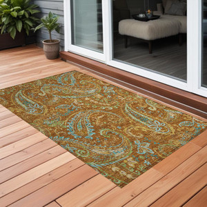 3' X 5' Orange Paisley Washable Non Skid Indoor Outdoor Area Rug N270-561440
