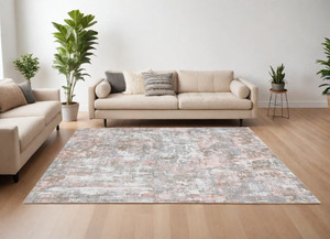 9' X 12' Gray and Pink Abstract Hand Loomed Area Rug N270-550058