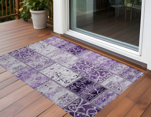 2' X 3' Purple Patchwork Washable Non Skid Indoor Outdoor Area Rug N270-563565