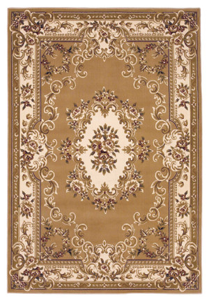 8' X 11' Beige Ivory Machine Woven Hand Carved Floral Medallion Indoor Area Rug N270-349693