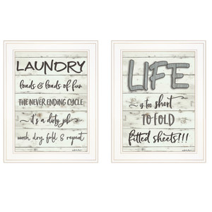 Set Of Two Loads of Fun 1 White Framed Print Bathroom Wall Art N270-407106