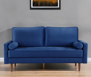 69" Blue Velvet Sofa And Toss Pillows With Dark Brown Legs N270-543706