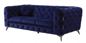 90" Blue Velvet Chesterfield Sofa With Silver Legs N270-491005