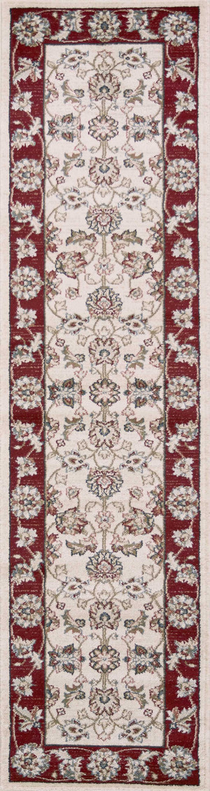 8' Ivory Red Bordered Floral Indoor Runner Rug N270-353445