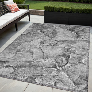 5' X 8' Gray and Ivory Abstract Washable Non Skid Indoor Outdoor Area Rug N270-560370