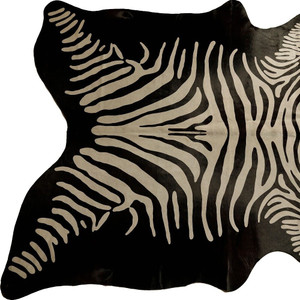 6' X 7' Off White And Black Zebra Print Genuine Cowhide Area Rug N270-473904