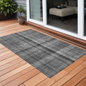 3' X 5' Gray Plaid Washable Non Skid Indoor Outdoor Area Rug N270-562221