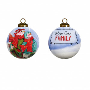Snowman Family Bless Our Family Wordings Hand Painted Mouth Blown Glass Ornament N270-477557