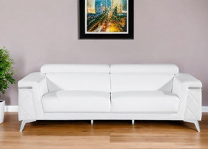 89" White Italian Leather Sofa With Silver Legs N270-534158