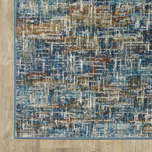 8' X 10' Blue Teal Gold Rust And Beige Abstract Power Loom Stain Resistant Area Rug N270-509834
