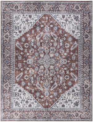9' X 12' Red and Ivory Floral Power Loom Distressed Washable Area Rug N270-533123