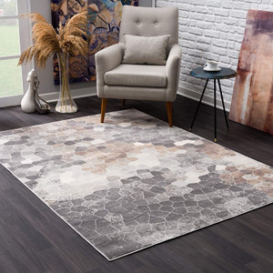 8' X 11' Beige Cobblestone Pattern Area Rug N270-395853