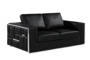 73" Black And Silver Metallic Top Grain Leather Loveseat N270-534094