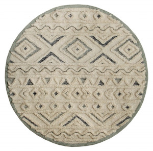 4' Round Cream Modern Geometric Area Rug N270-396182