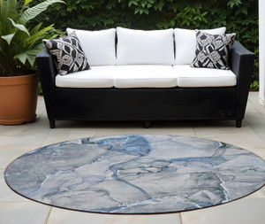 8' Round Blue and Gray Round Abstract Washable Non Skid Indoor Outdoor Area Rug N270-560344