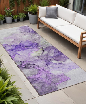 8' Runner Purple Abstract Washable Non Skid Indoor Outdoor Runner Rug N270-560421