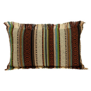 14" X 24" Brown and Beige Cotton Throw Pillow With Fringe N270-383093