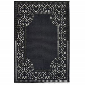 2' X 4' Black and Ivory Stain Resistant Indoor Outdoor Area Rug N270-507678