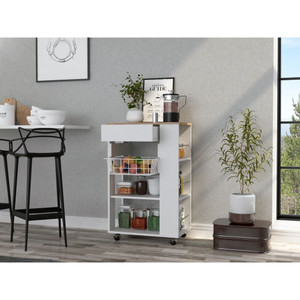 Sleek White and Light Oak Portable Kitchen Cart N270-477881