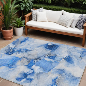 9' X 12' Navy Blue Abstract Washable Indoor Outdoor Area Rug N270-560652