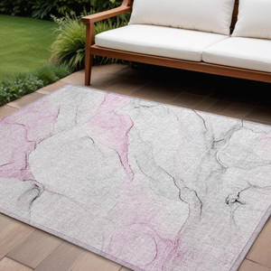 8' X 10' Gray and Pink Abstract Washable Non Skid Indoor Outdoor Area Rug N270-560190