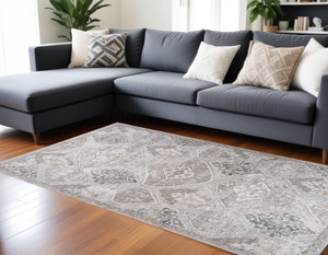 7' X 10' Blue and Gray Oriental Distressed Area Rug N270-558910