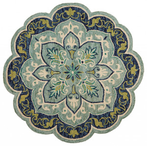4' Round Blue Ornate Medallion Area Rug N270-393657