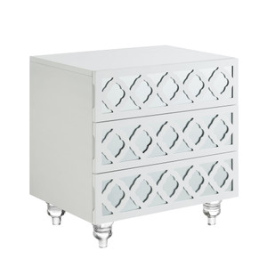 24" Clear And White Wood Mirrored End Table With Three Drawers N270-544099