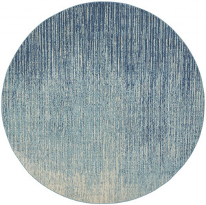 8' Blue and Ivory Abstract Power Loom Round Rug N270-385288
