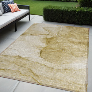 5' X 8' Beige Abstract Washable Non Skid Indoor Outdoor Area Rug N270-559725