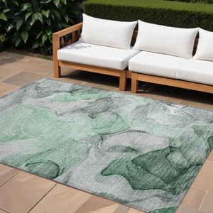 8' X 10' Green Abstract Washable Non Skid Indoor Outdoor Area Rug N270-559511