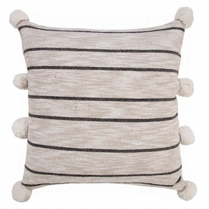 20" X 20" Beige White And Black Jute Striped Zippered Pillow N270-517073
