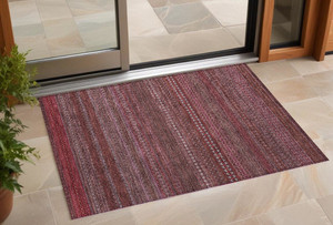 3' X 5' Merlot Striped Washable Non Skid Indoor Outdoor Area Rug N270-560738