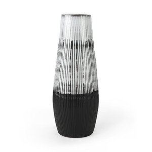 19" Black White and Gray Patterned Lines Ceramic Vase N270-397507