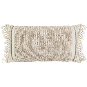 Ivory Braided Stripe Macrame Fringe Lumbar Pillow N270-403435