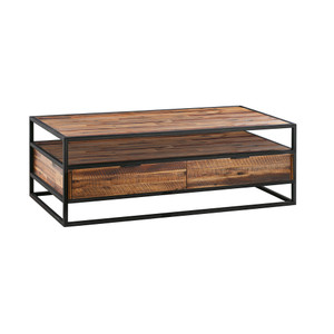 50" Brown And Black Solid Wood And Metal Coffee Table With Two Drawers And Shelf N270-520585