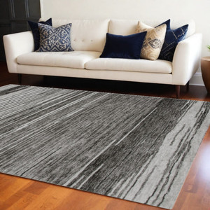 7' X 10' Gray and Black Abstract Power Loom Distressed Non Skid Area Rug N270-534395