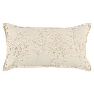 Beige Botanical Pattern Embroidered Lumbar Pillow N270-403486