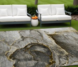 8' X 10' Gray and Gold Abstract Washable Non Skid Indoor Outdoor Area Rug N270-560615